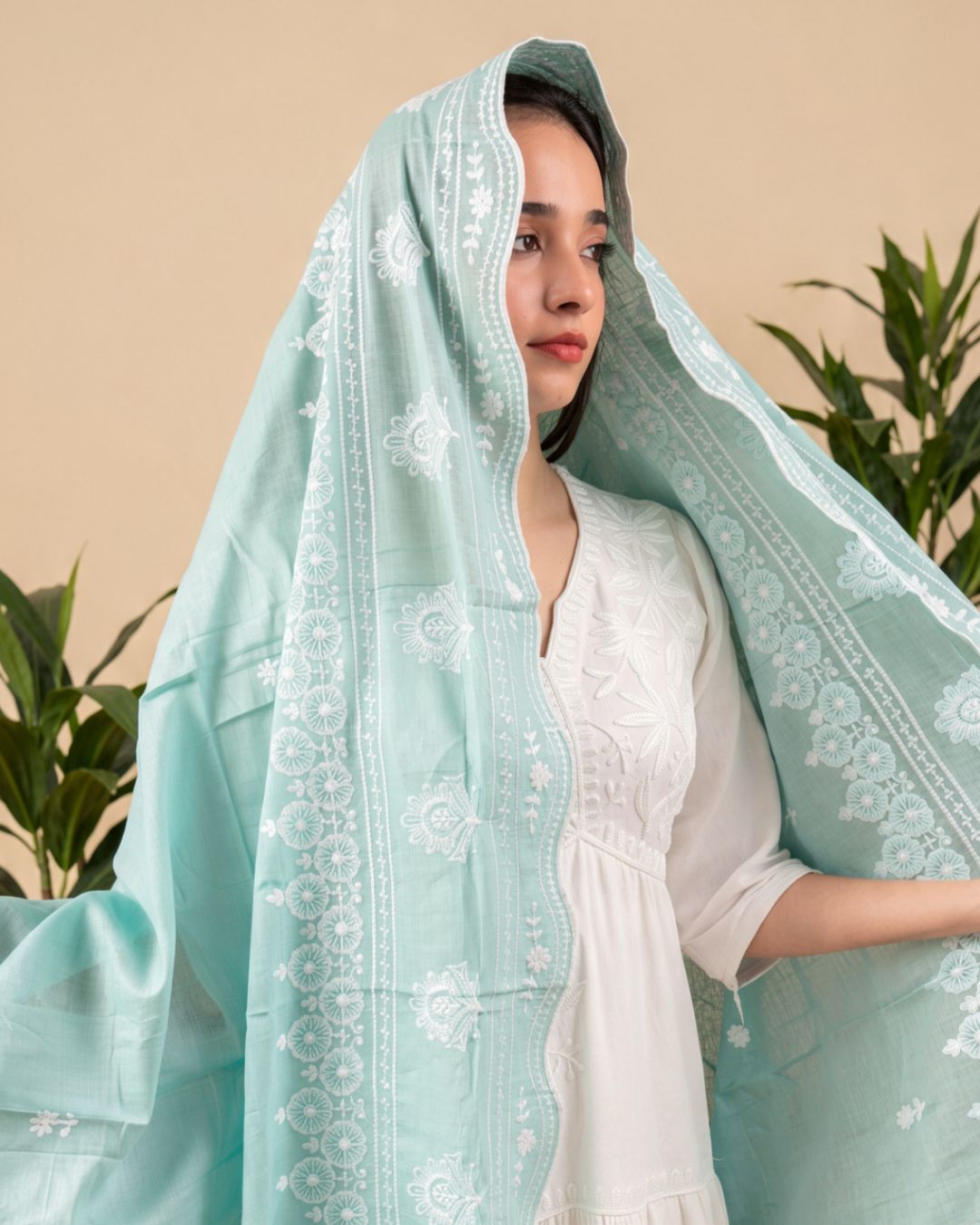 Londoni Shella Paisley Embroidered Malmal Cotton Dupatta Set (9 Pcs / 9 Colors) - Image 6