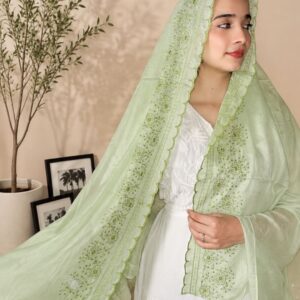 Londoni Shella Wave Chevron Embroidered Malmal Dupatta Set (9 Pcs / 9 Colors)