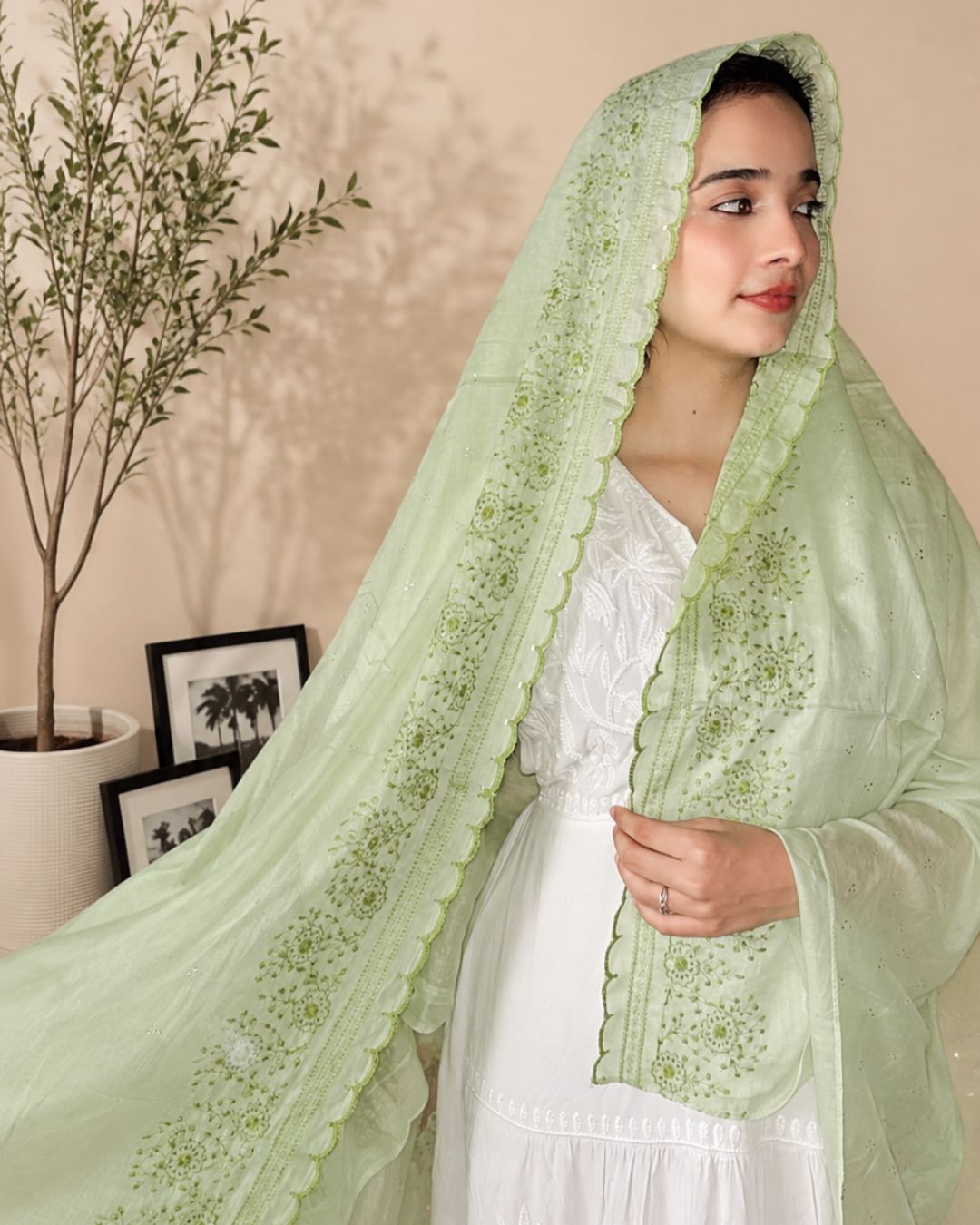 Londoni Shella Wave Chevron Embroidered Malmal Dupatta Set (9 Pieces | 9 Colours | 9 Embroidery Designs)