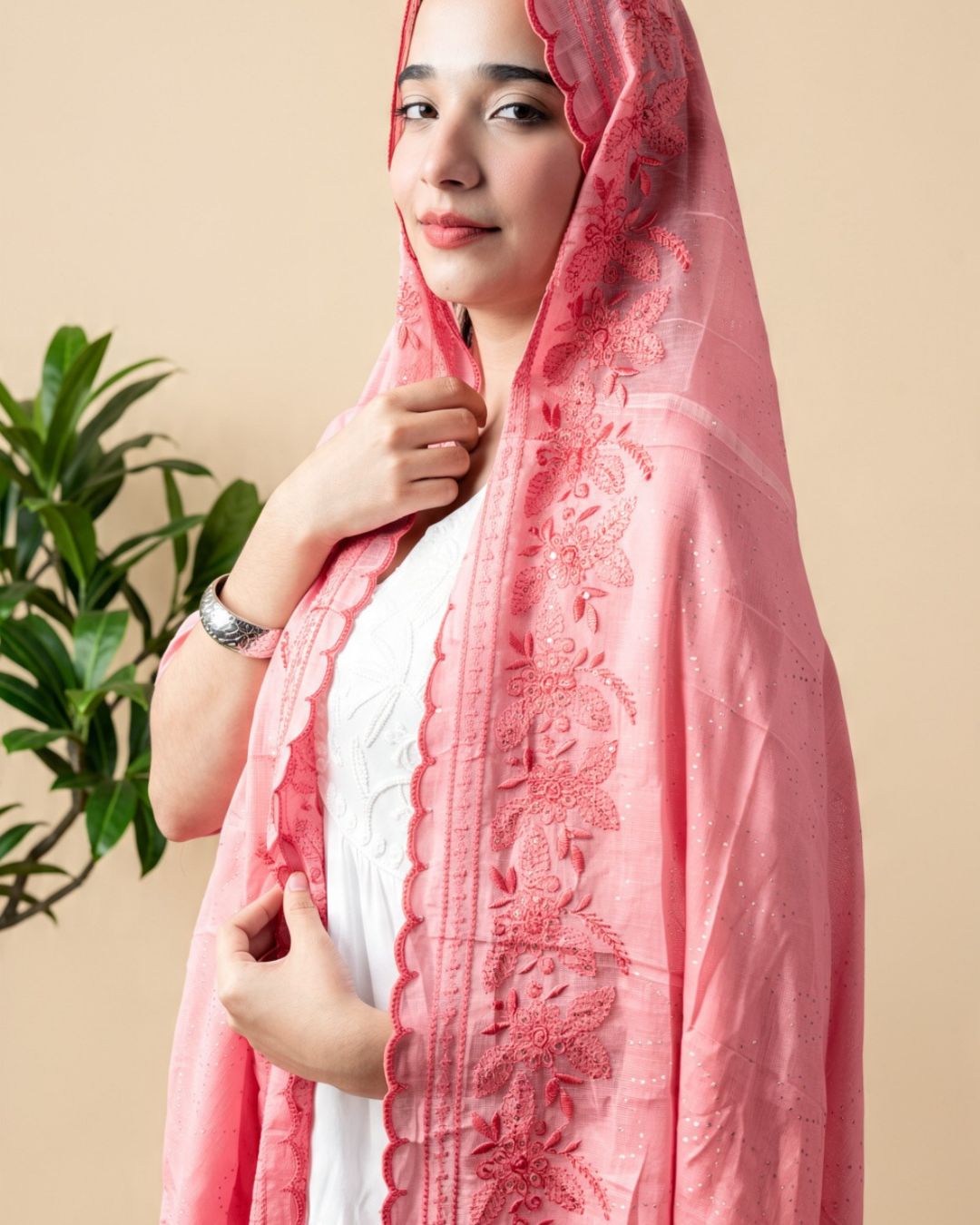 Londoni Shella Wave Chevron Embroidered Malmal Dupatta Set (9 Pieces | 9 Colours | 9 Embroidery Designs) - Image 2